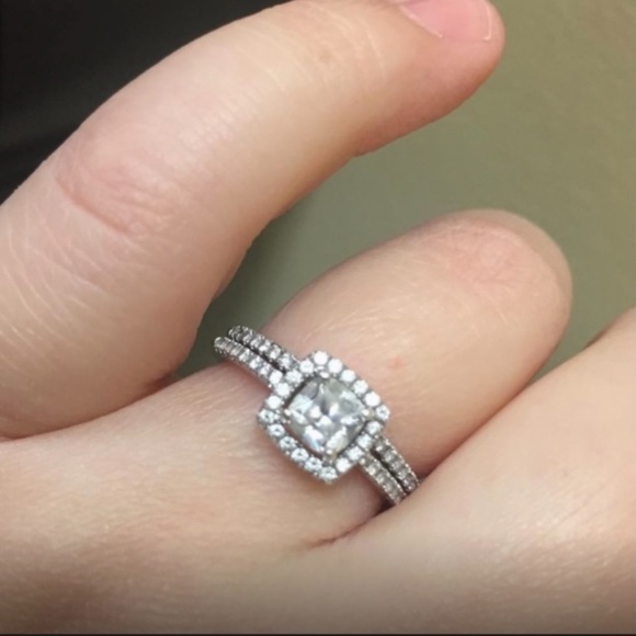 Sterling Silver Cushion Cut Wedding Set - Picture 5 of 8